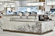 Marble display case in retail beauty hall