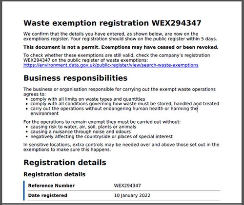 Waste Exemption Registration